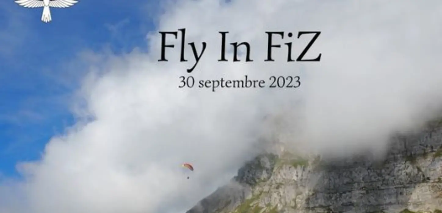 Affiche de l'édition 2023 de la compétition de marche et vol Fly In Fiz à Passy